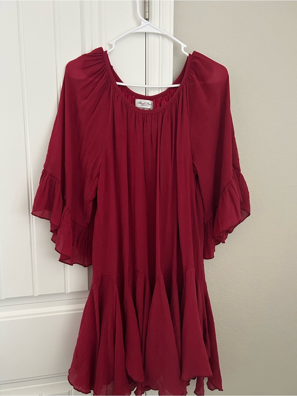 Boho Ruffle-Sleeve Red Dress by Angel Heart Boutique